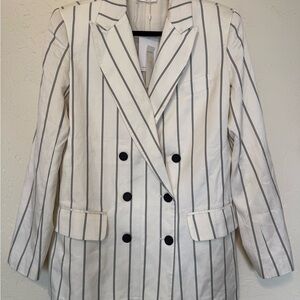 Anine Bing Women’s L Pin Stripe Ivory Preppy Classic Double Breasted Blazer NWT